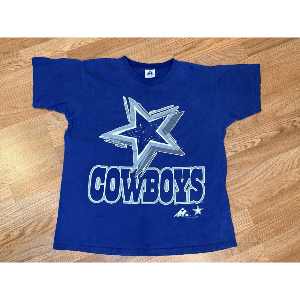 Vintage 1993 Dallas Cowboys T-Shirt Mens Size Large Blue Apex One Single-Stitch